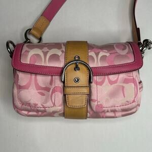 COACH Y2K 1854 Pink & Tan, Leather & Fabric Crossbody Purse